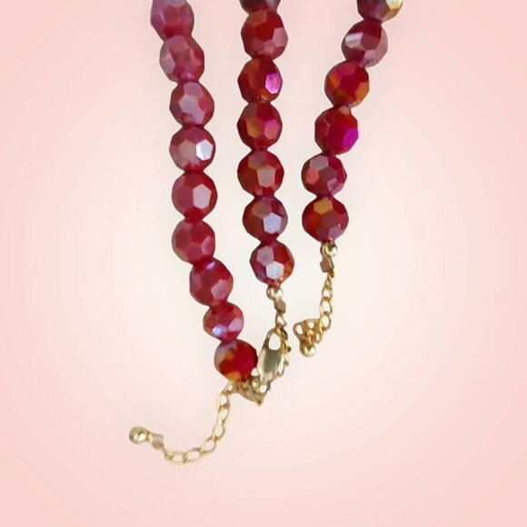 Hand Crafted Ruby‎ Faceted Crystal Cut Glass Beads Necklace Bracelet Gold Clasp - Picture 5 of 5